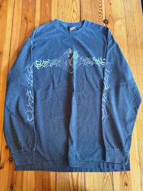 Top Heavy Dragon Long Sleeve T-Shirt Size XL Vintage Graphic Tribal Grey